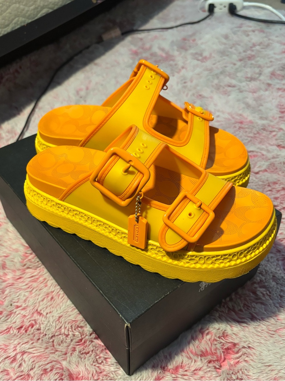 Orange & Yellow Coach platform sandals